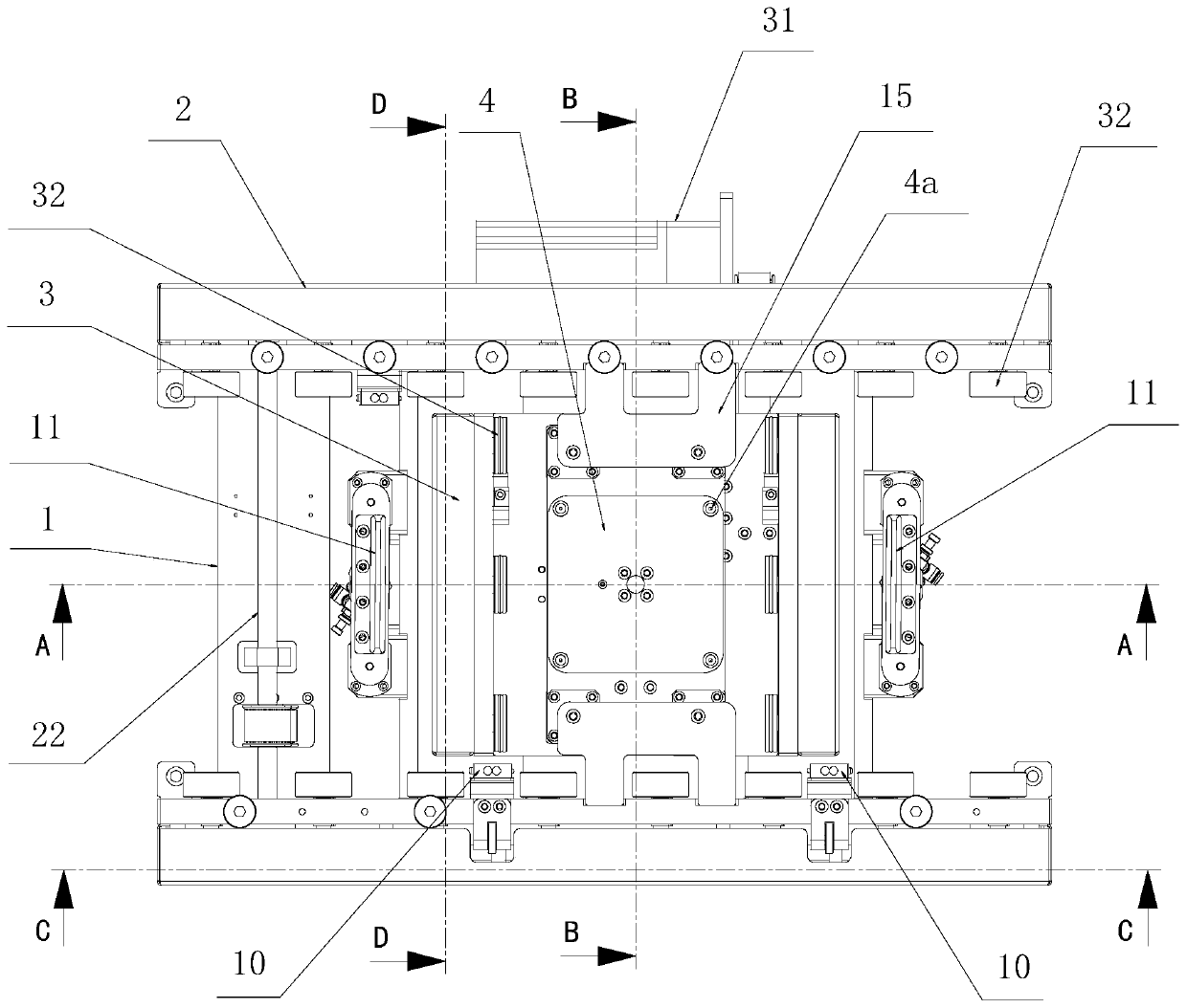 Double-row roller conveying line with steering mechanism