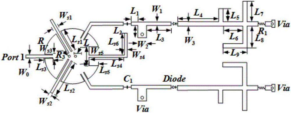 Rectifier circuit with bandpass characteristics and wide input power range