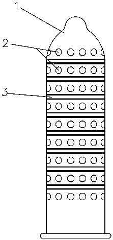 A condom with extra large particles in 3D design