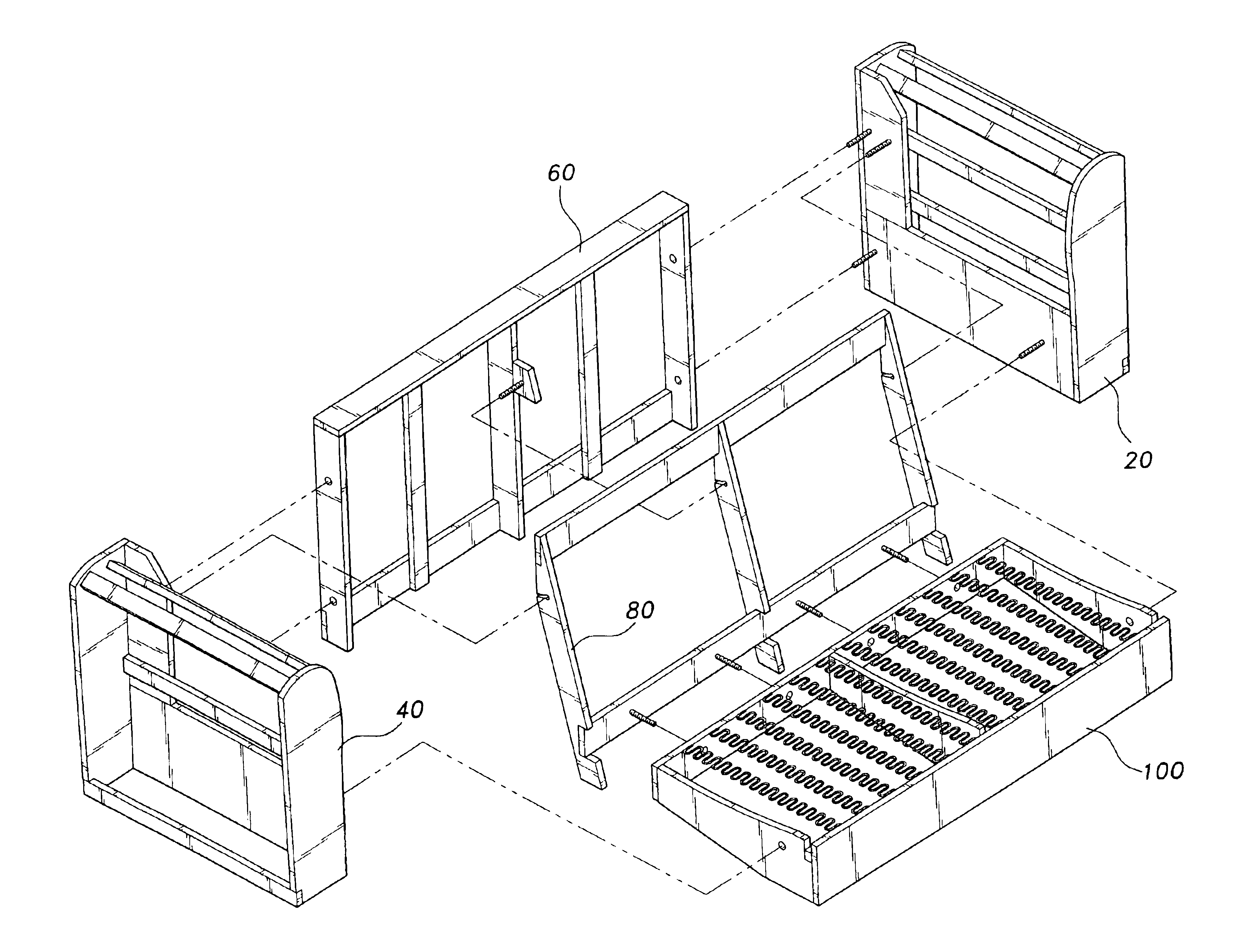 Five-part furniture frame and method of assembly