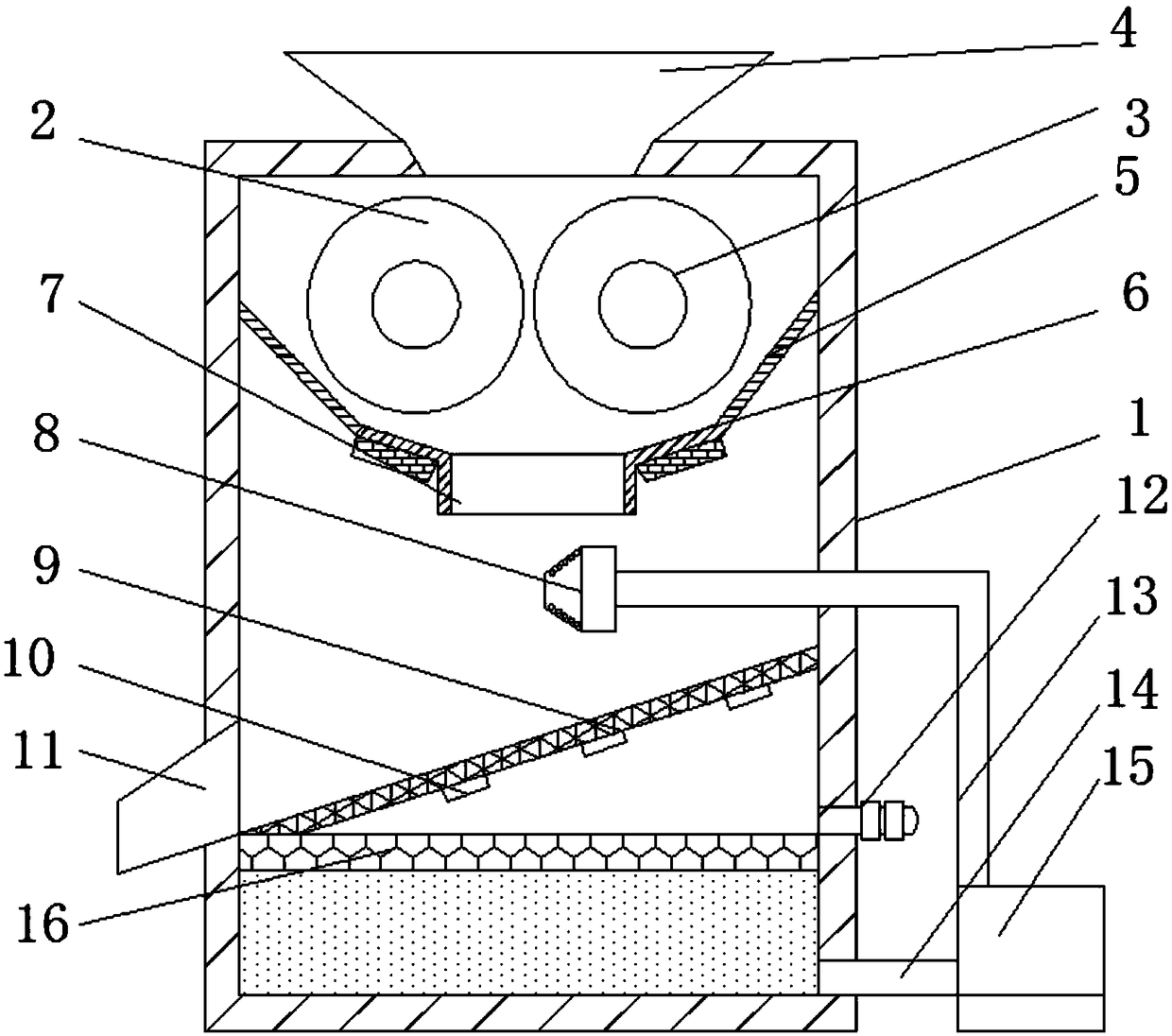 Mineral water bottle recovery crushing and cleaning device