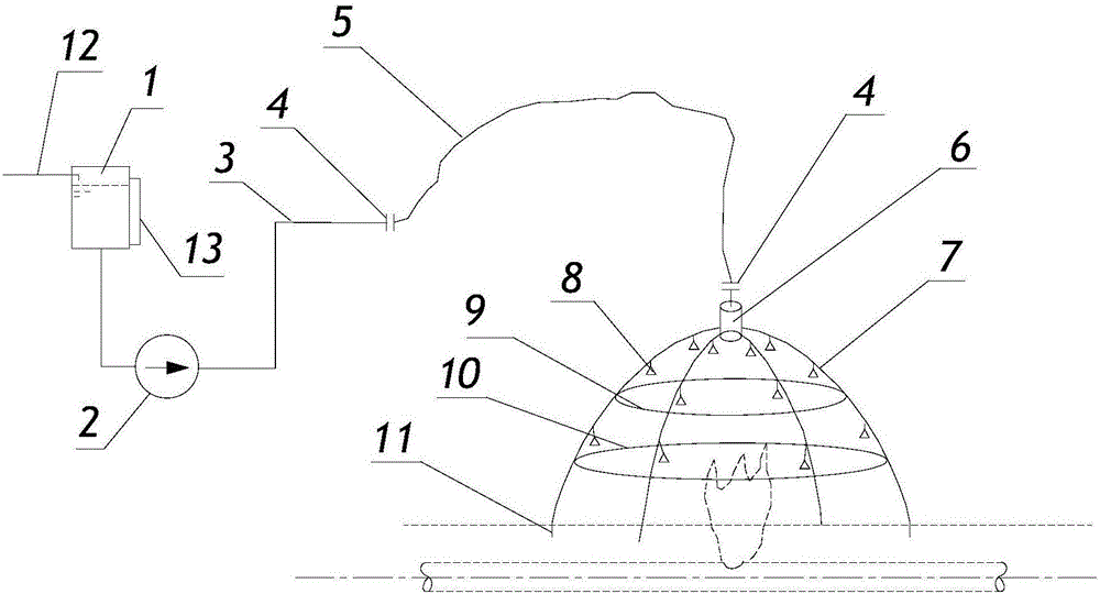 Crisscross water mist fire shield system