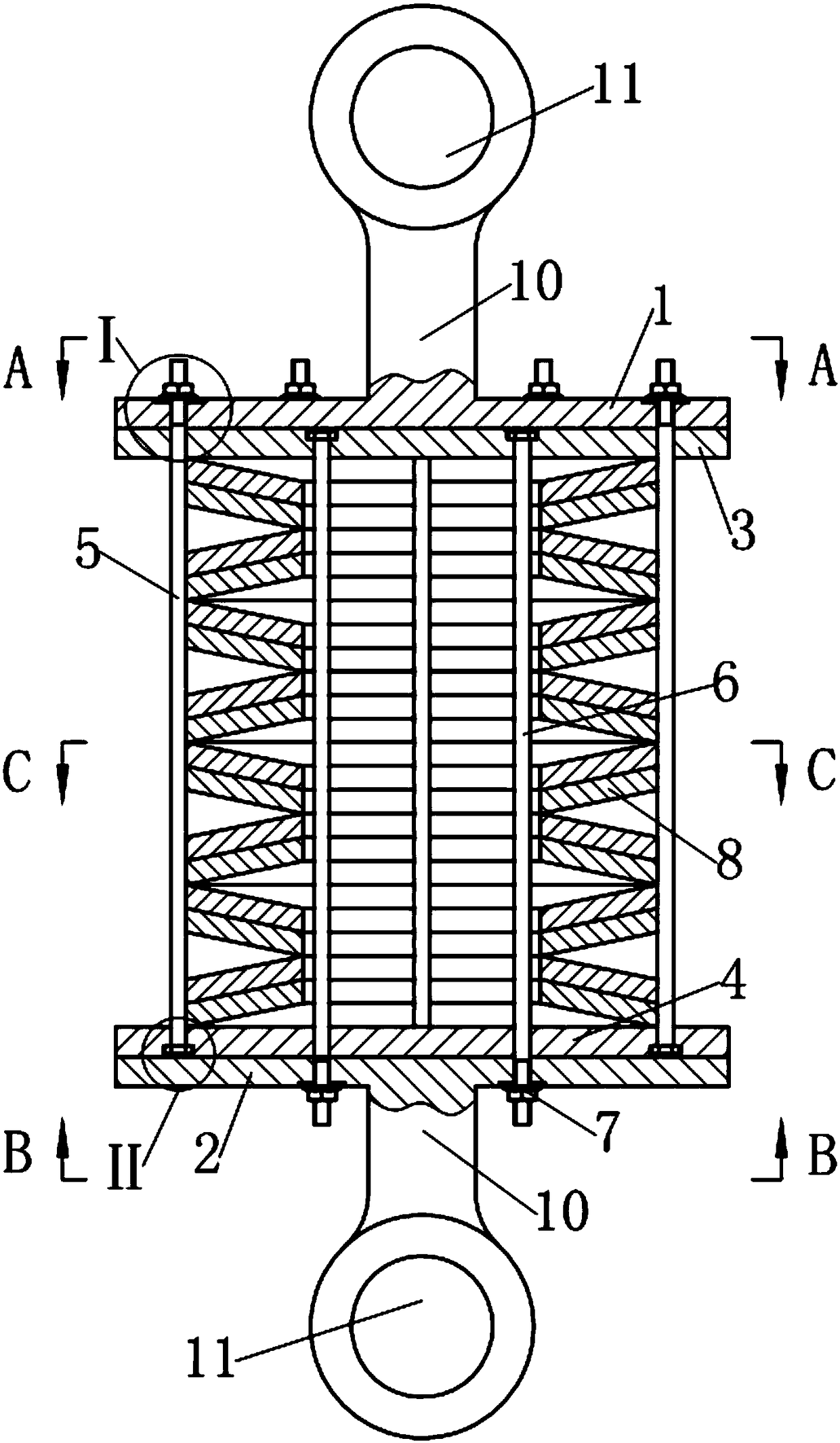 A rod-guided disc spring damper