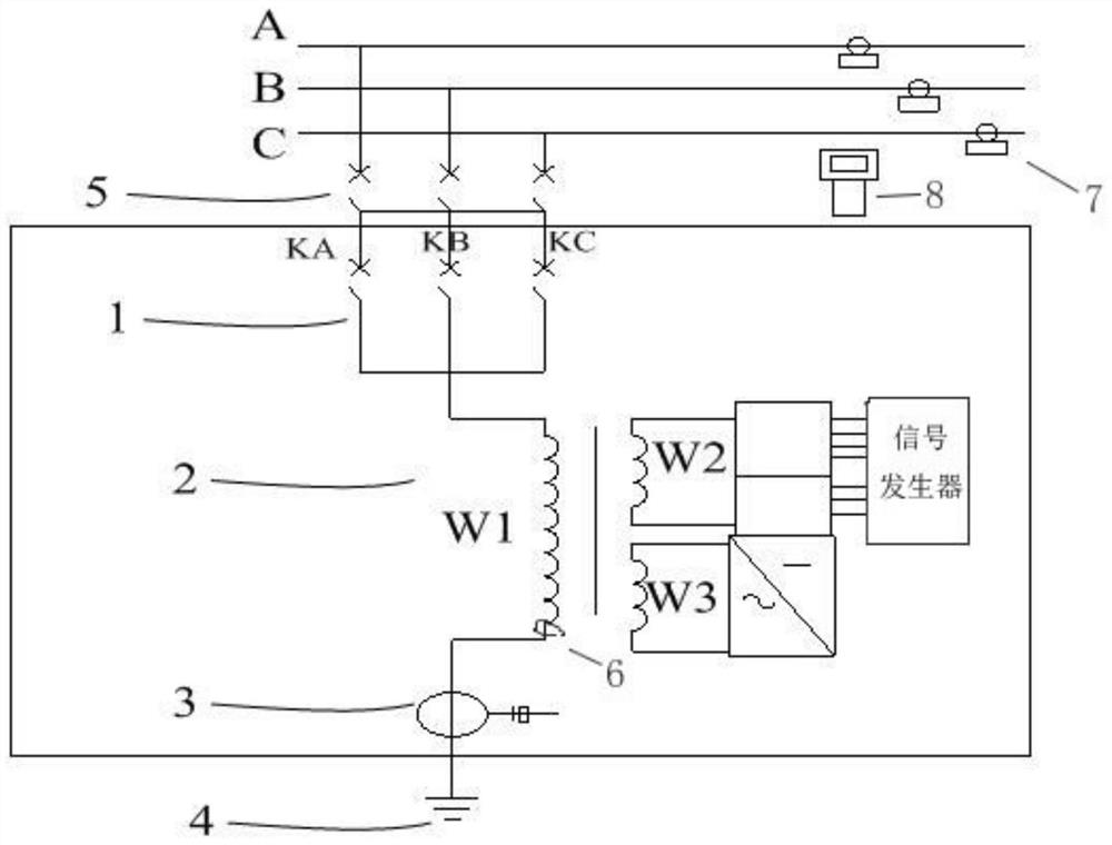 66kV low excitation impedance transformer and method for realizing grounding transfer thereof