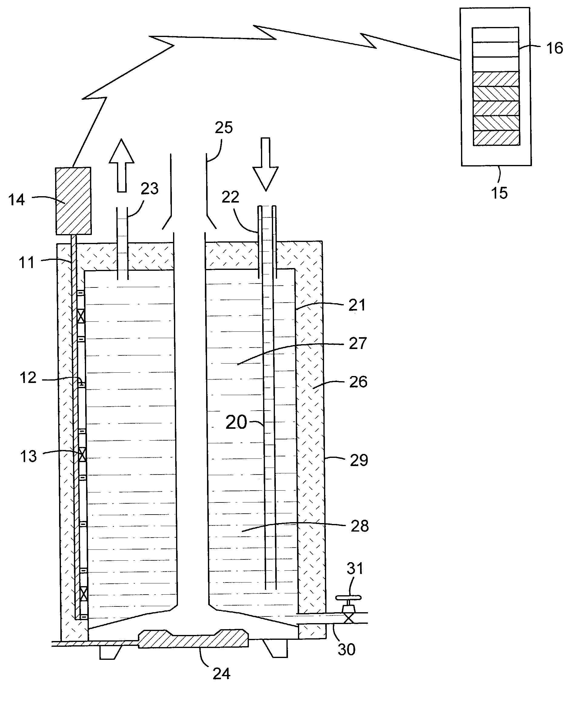 Stratified hot water heated depth display system