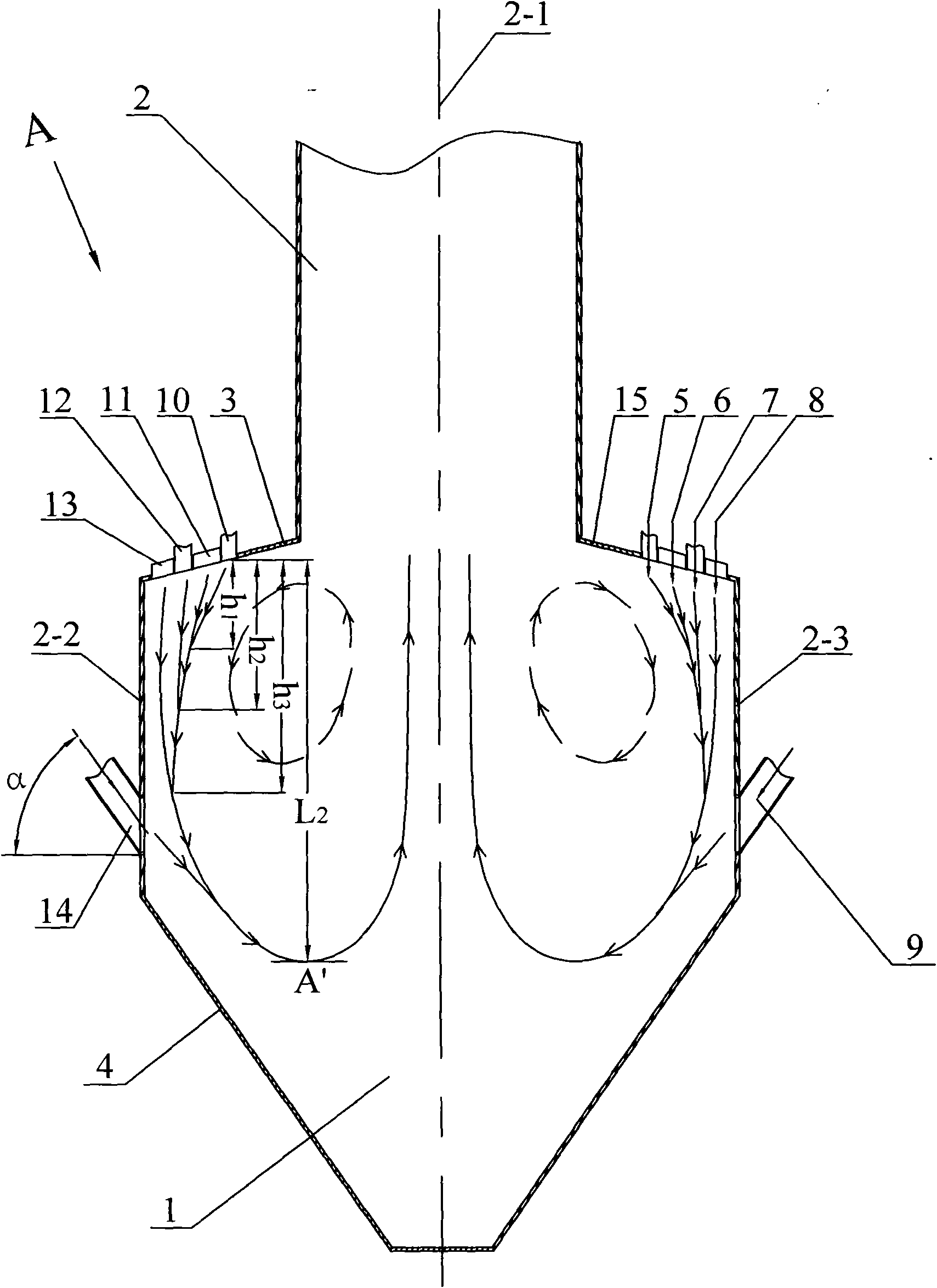 Multi-ejection grading combustion method and W flame boiler device for realizing same