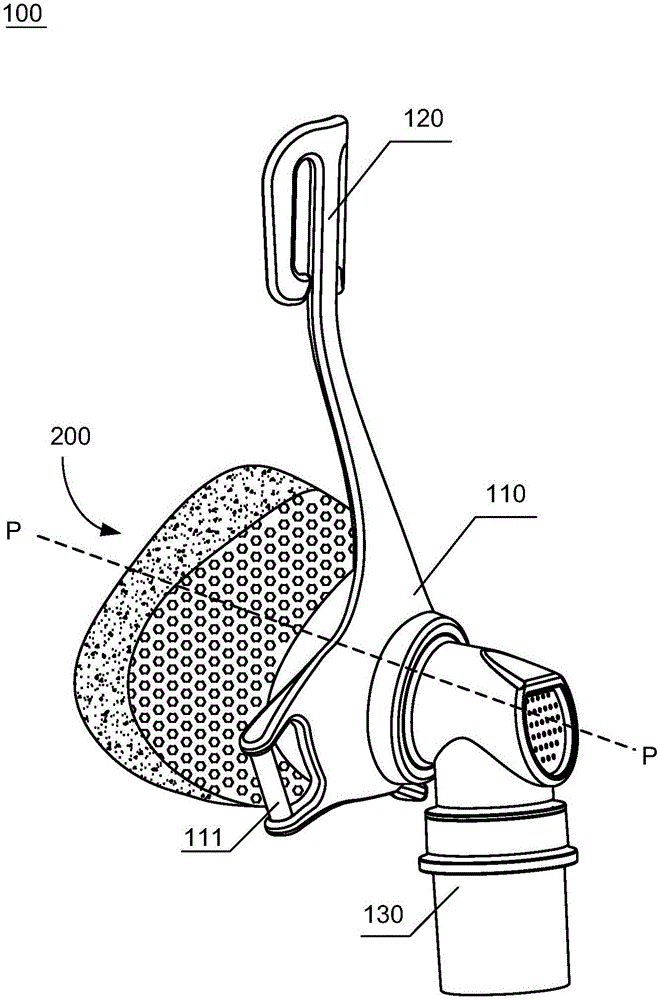 Breathing mask, and pad and interface module for breathing mask