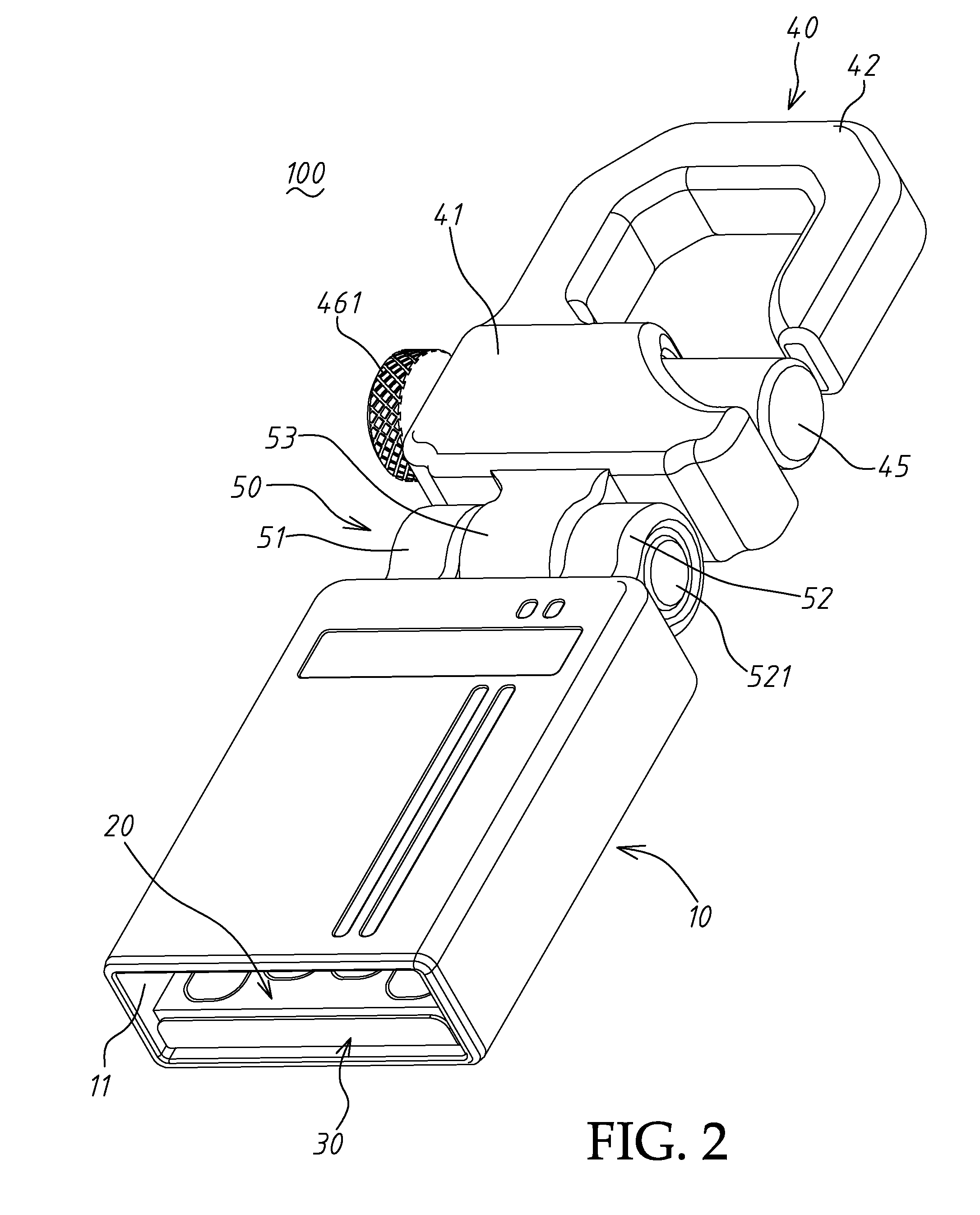 USB memory stick with a hinged safety hook