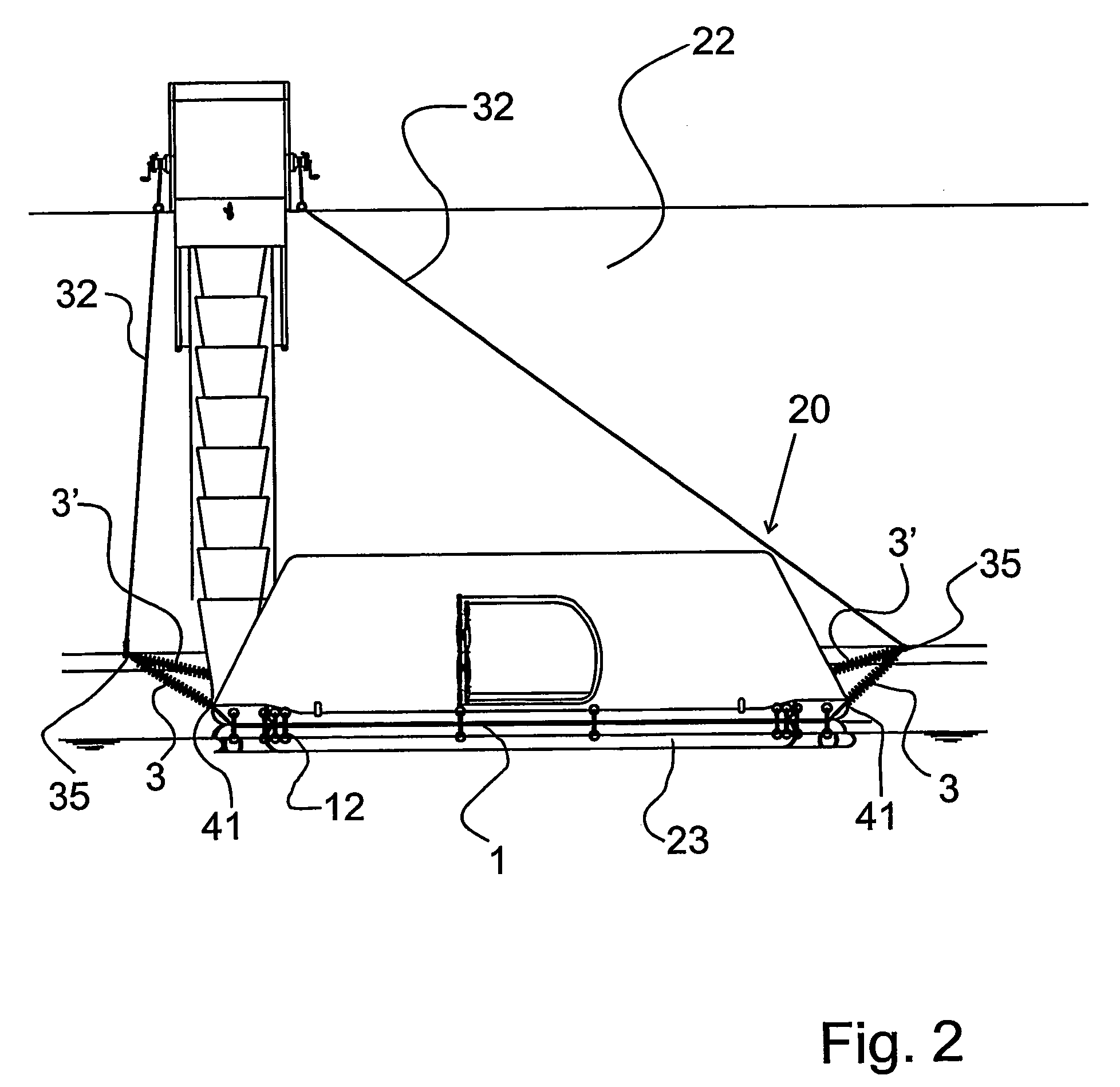 Mooring of a floating unit to a vessel side