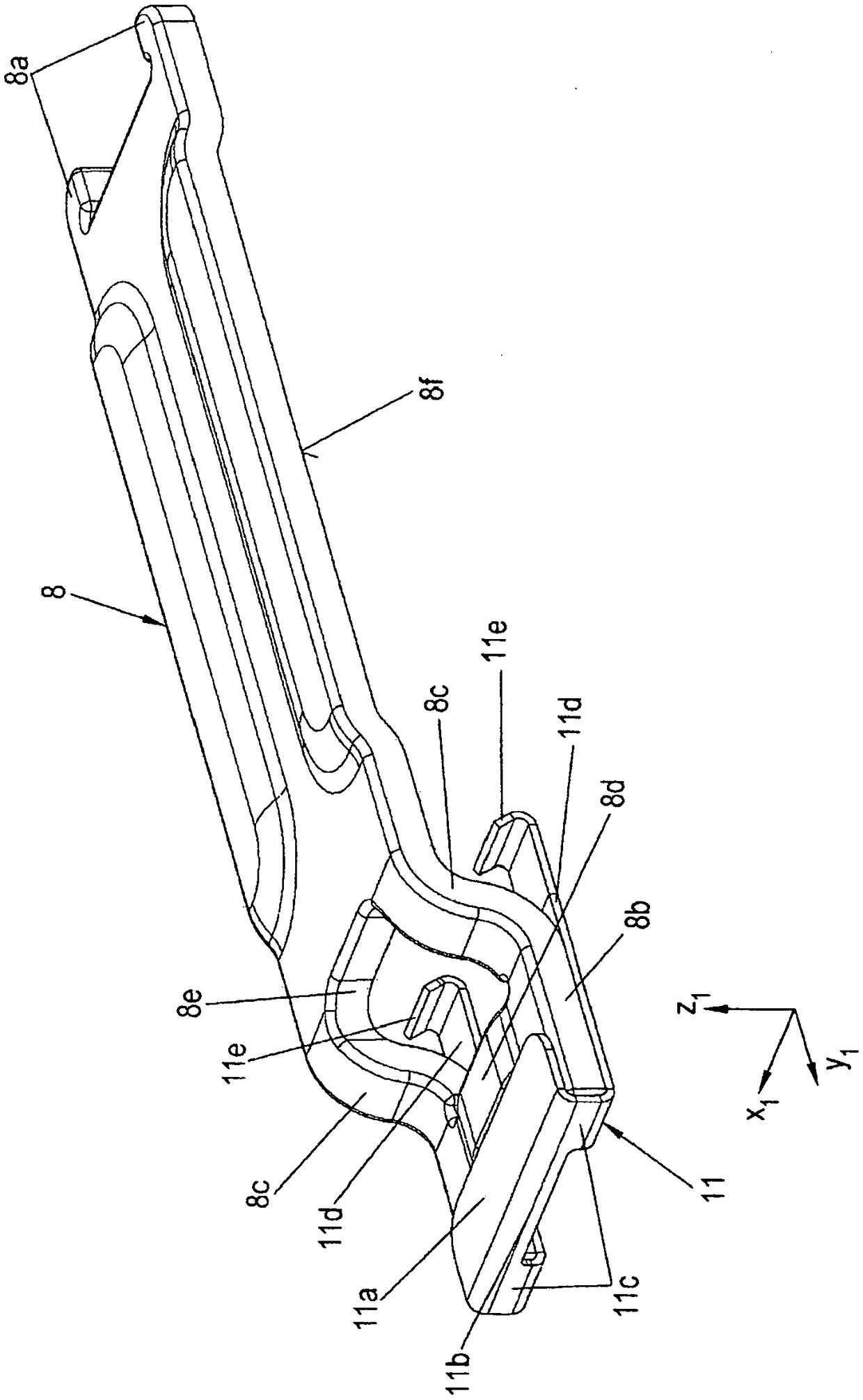 Disk brake having a pad-retaining clip and a securing device, and brake pad set
