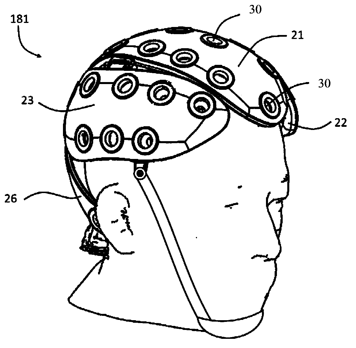 Device capable of being mounted on head and with electrodes for electroencephalogram