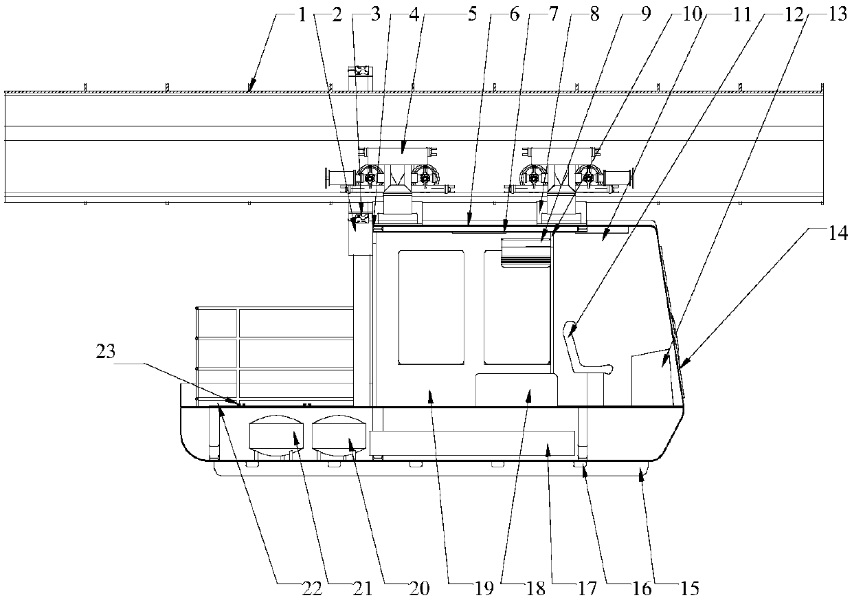 Intelligent external inspection and maintenance vehicle for rail beam of suspension monorail transit