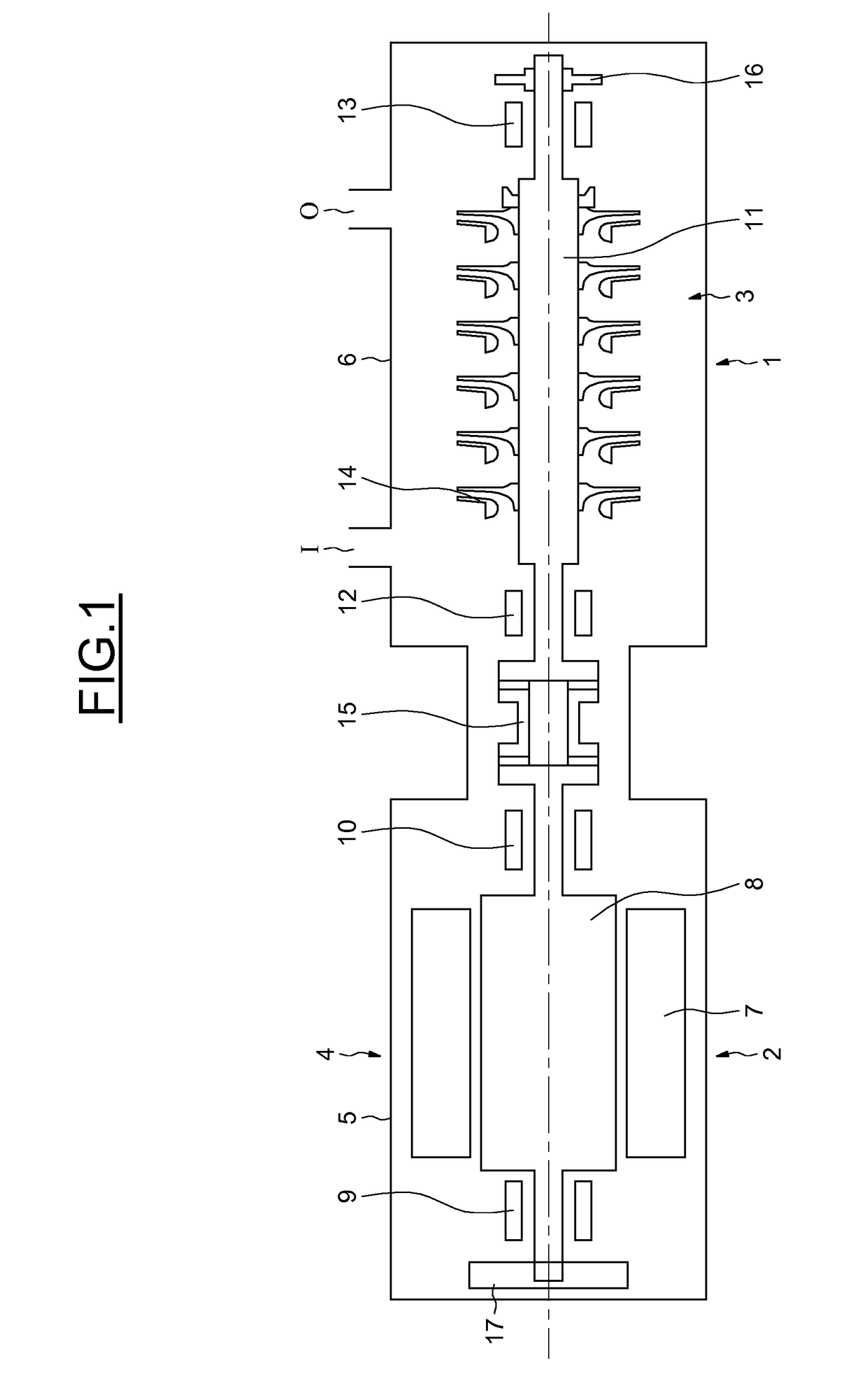 Subsea centrifugal compressor with horizontal shaft and with only one axial thrust bearing