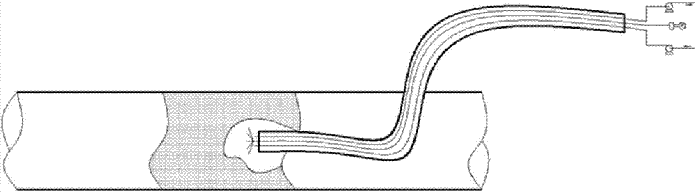 A crude oil pipeline condensing pipe plugging removal device and a plugging removal method using the plugging removal device