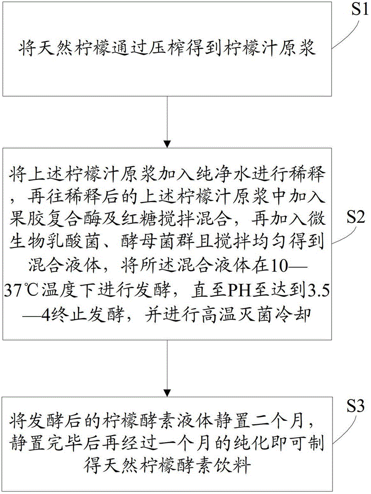 Natural lemon enzyme beverage and preparation method and application thereof