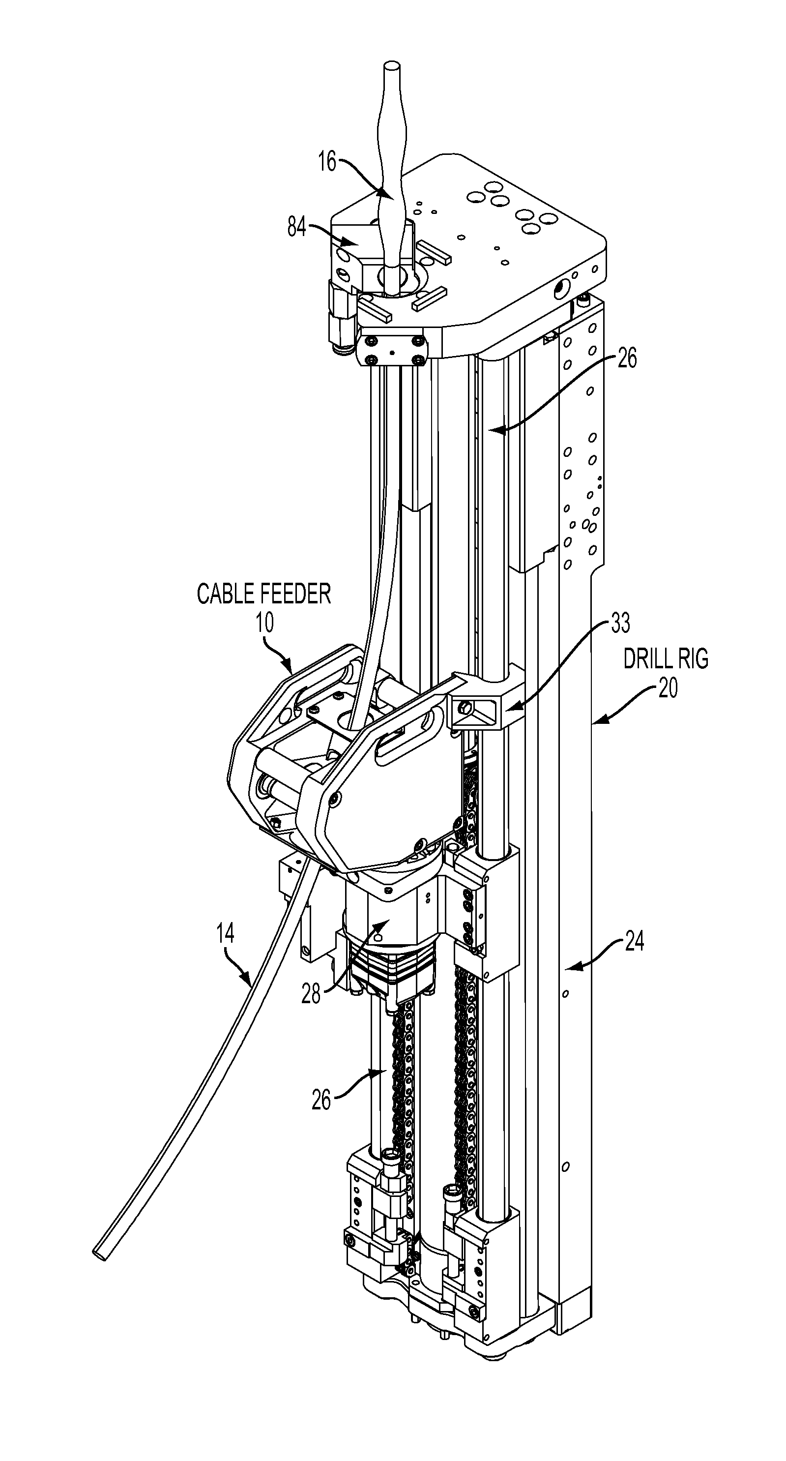 Roof bolting cable feeding device