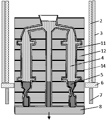 Casting mold for producing high-temperature alloy single crystal blades and directional solidification device thereof