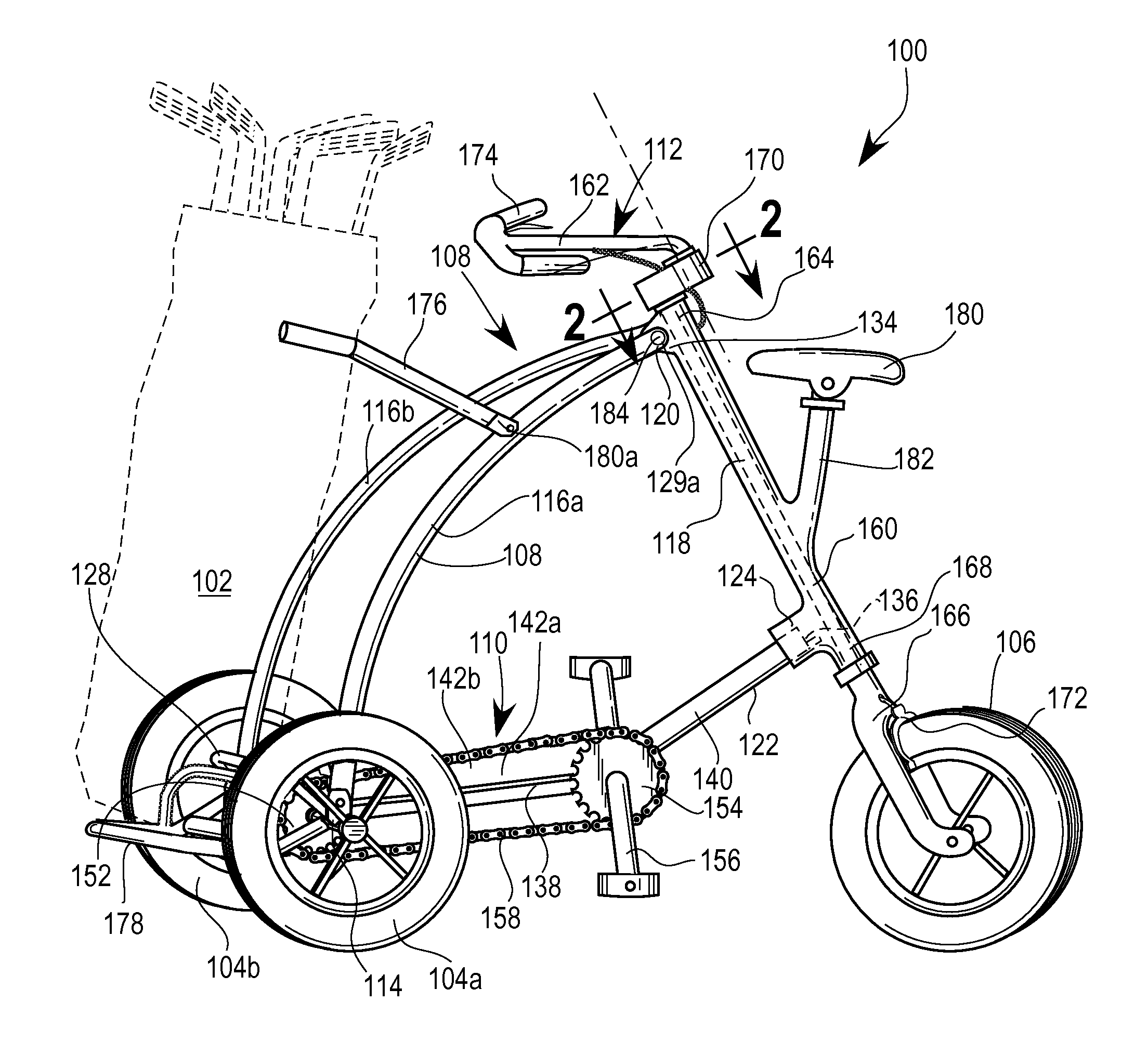 Foldable vehicle for carrying a golf bag