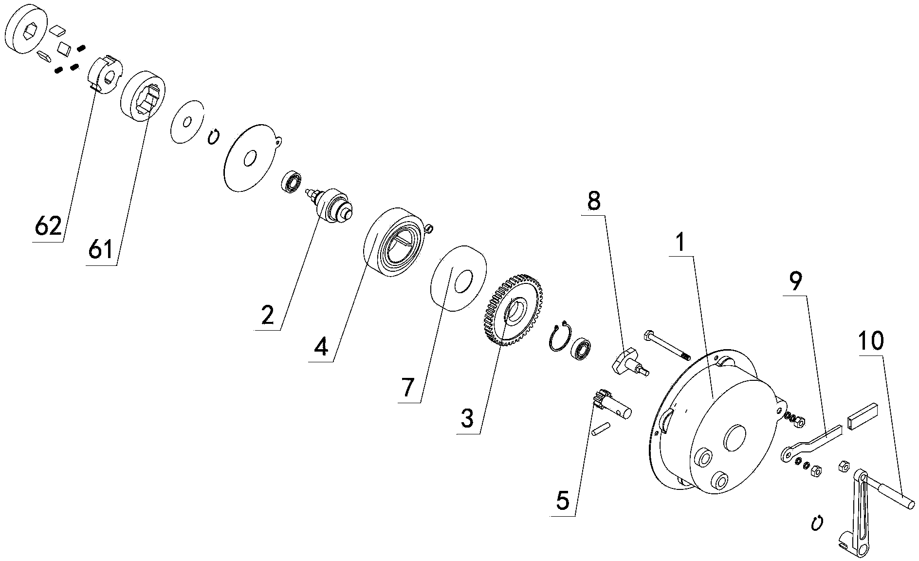 Hand-cranking starter of diesel engine