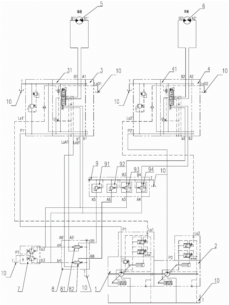 Adaptive hydraulic circuit and control method for rotary propulsion of hydraulic drilling rig