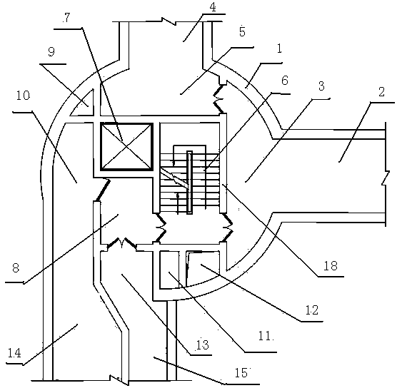 Shaft with combined arrangement of underground powerhouse cable line outgoing system and air exhausting system