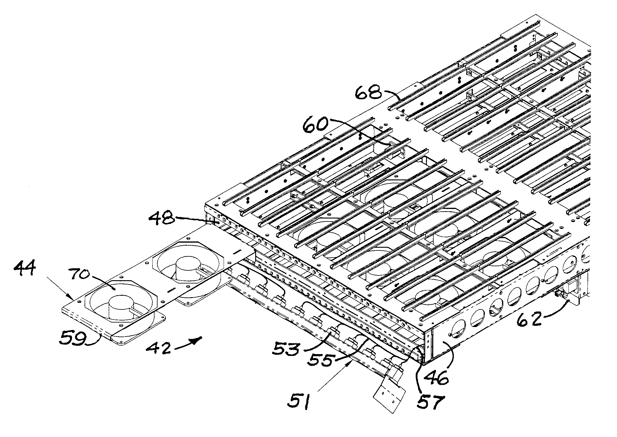 Rack mountable computer component fan cooling arrangement and method