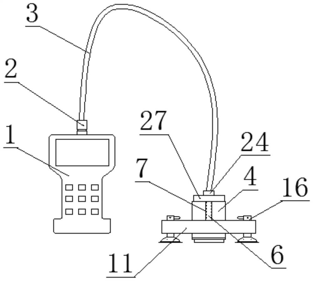 An ultrasonic thickness gauge with a stable contact between the probe and the workpiece