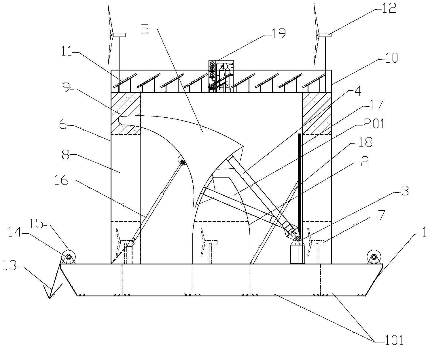 Movable semi-submersible multifunctional marine energy supplying platform