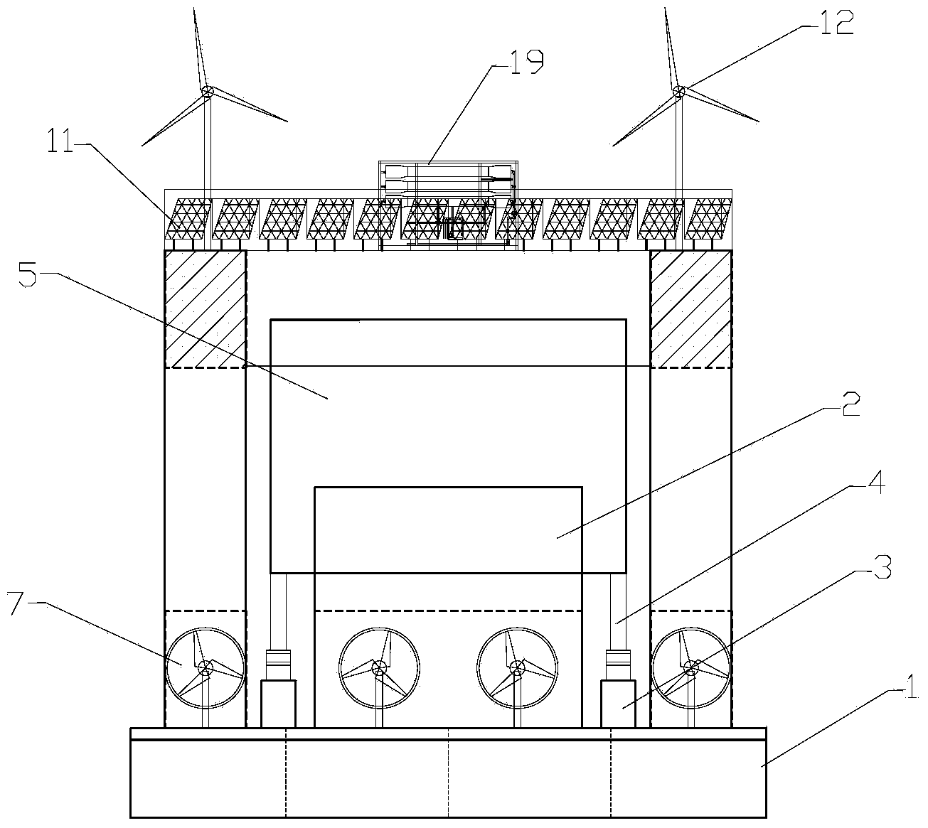 Movable semi-submersible multifunctional marine energy supplying platform