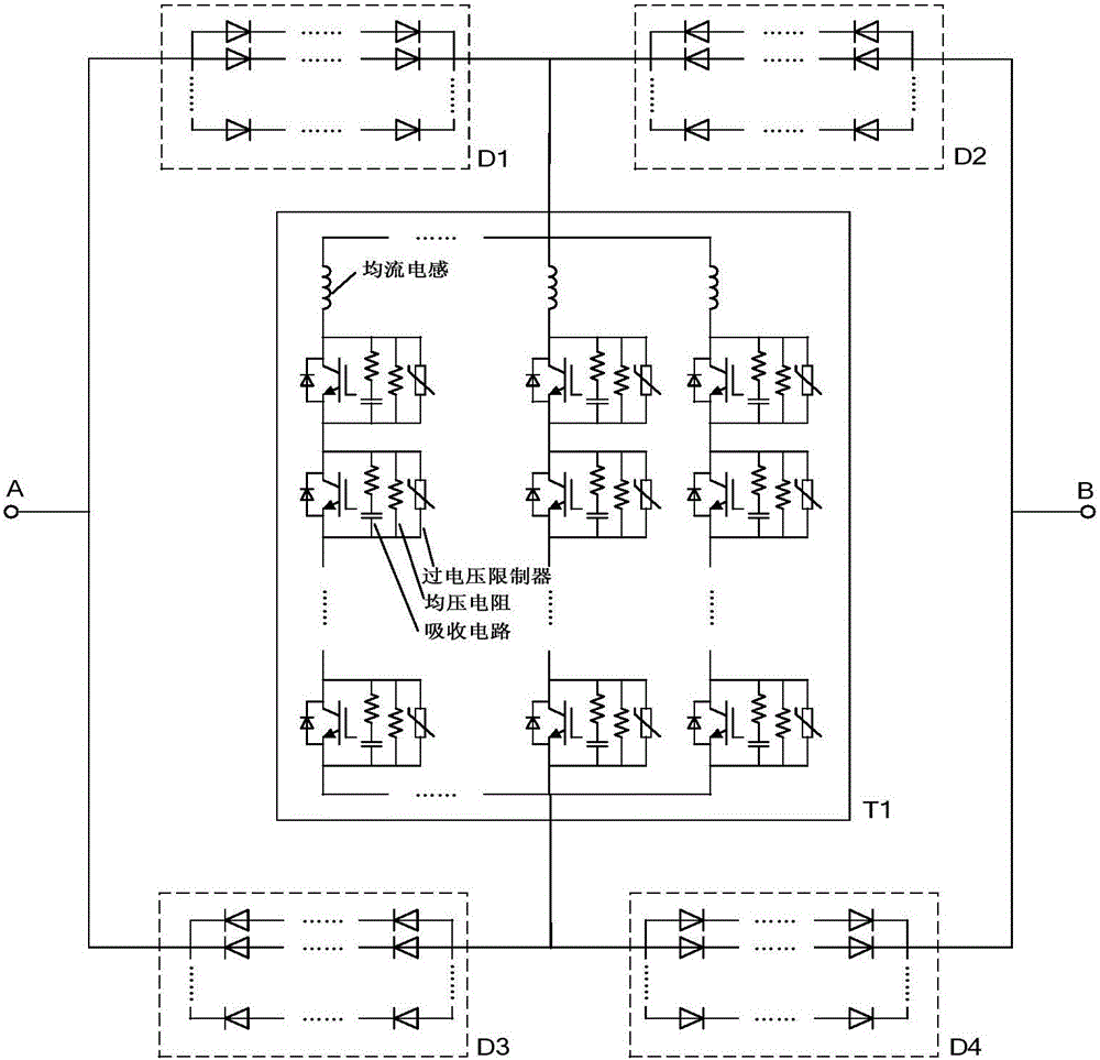 High-power hybrid DC circuit breaker bidirectionally switched on and switched off