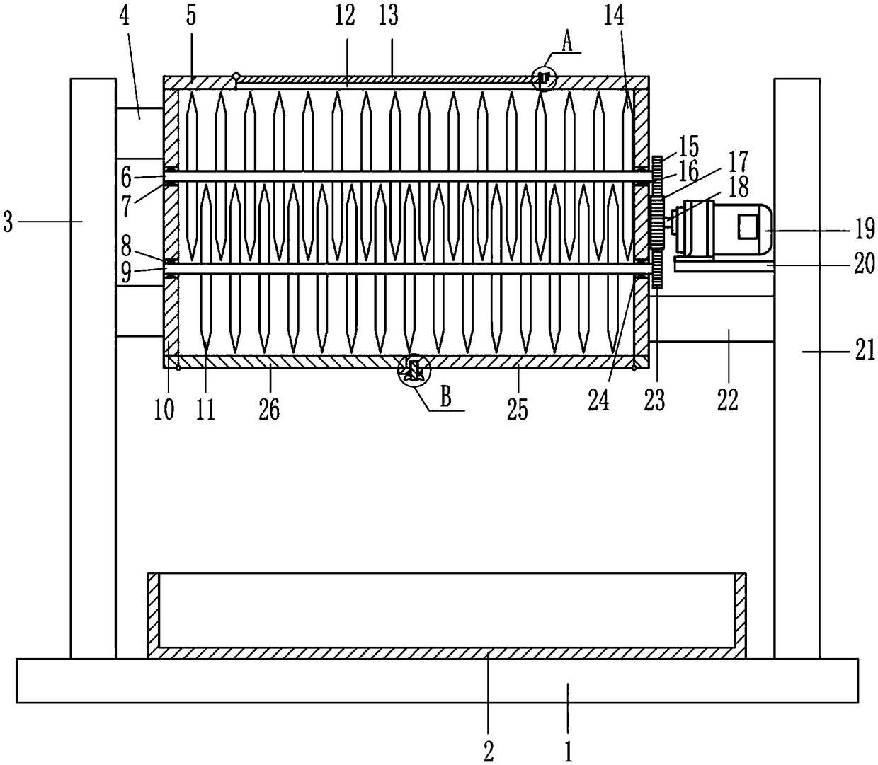 High-efficiency crushing device for leather