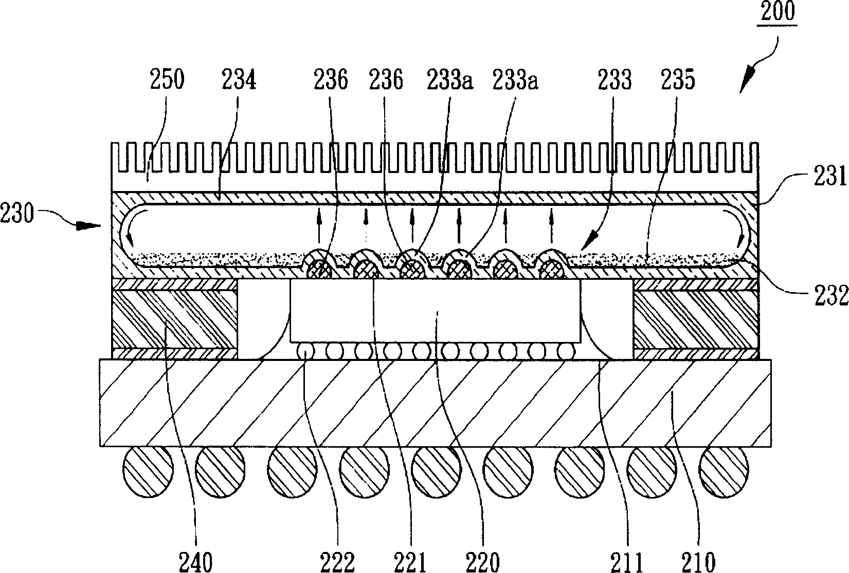 Heat elimination type structure for packing complex crystal