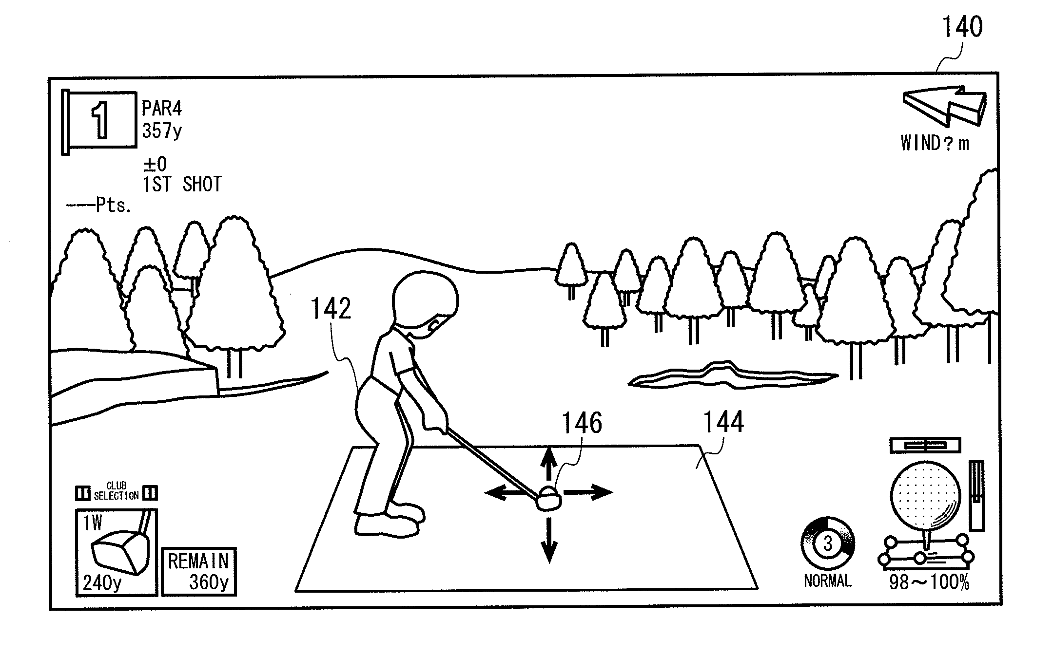 Game device, game control program, and method for controlling golf game