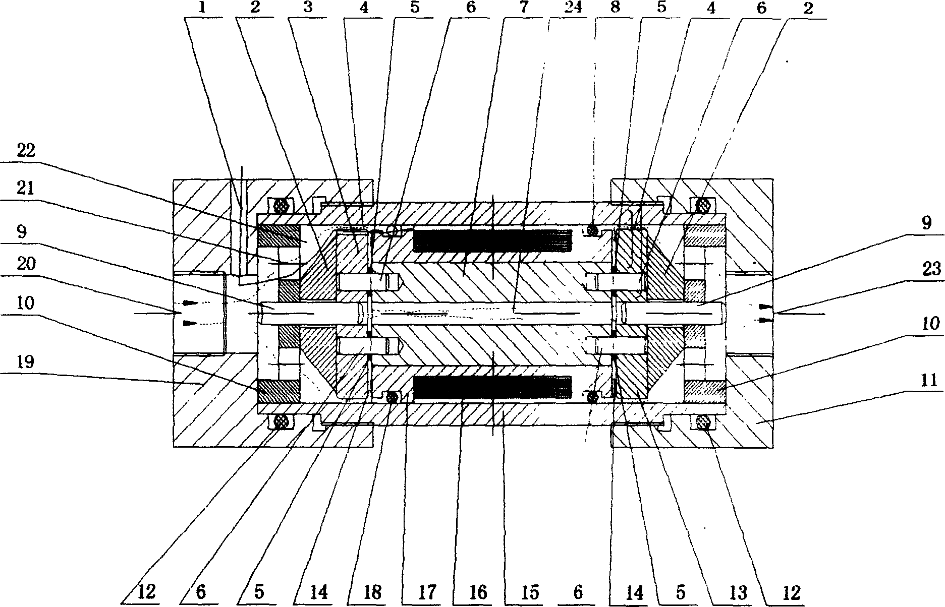 Magnetic flow liquid variable controllnig valve with two liquid flow resistance channels