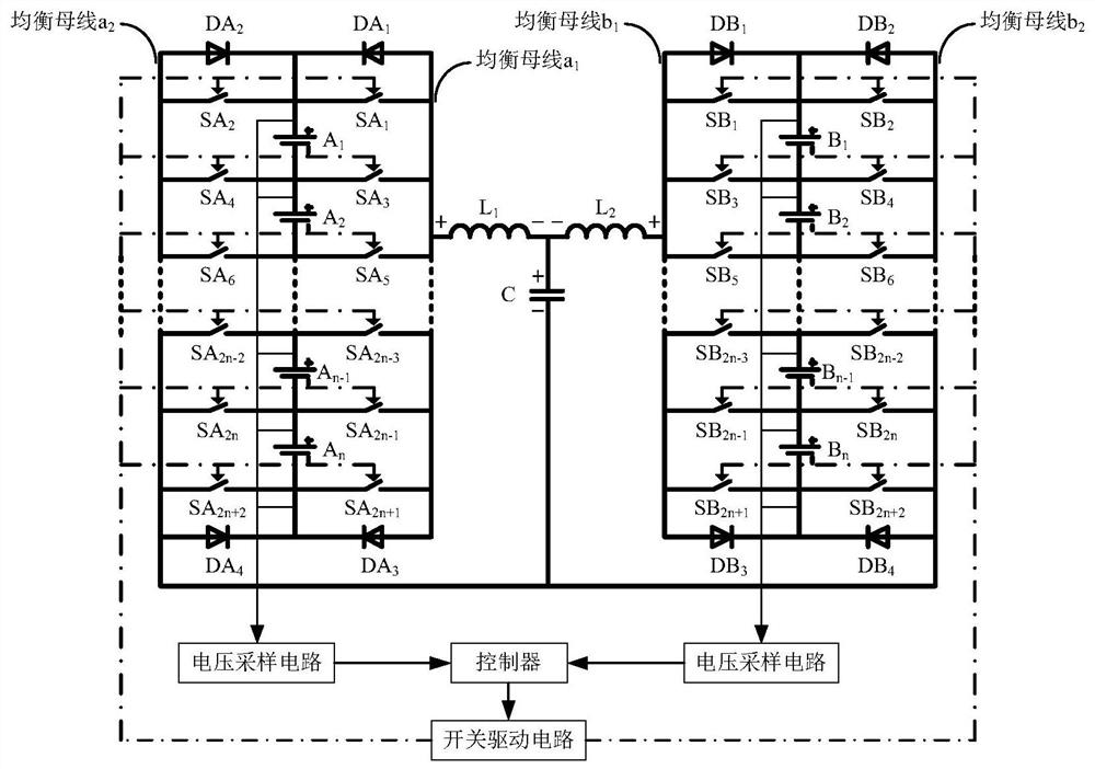 Equalization circuit and control method based on bipolar t-type dual resonant switched capacitor converter