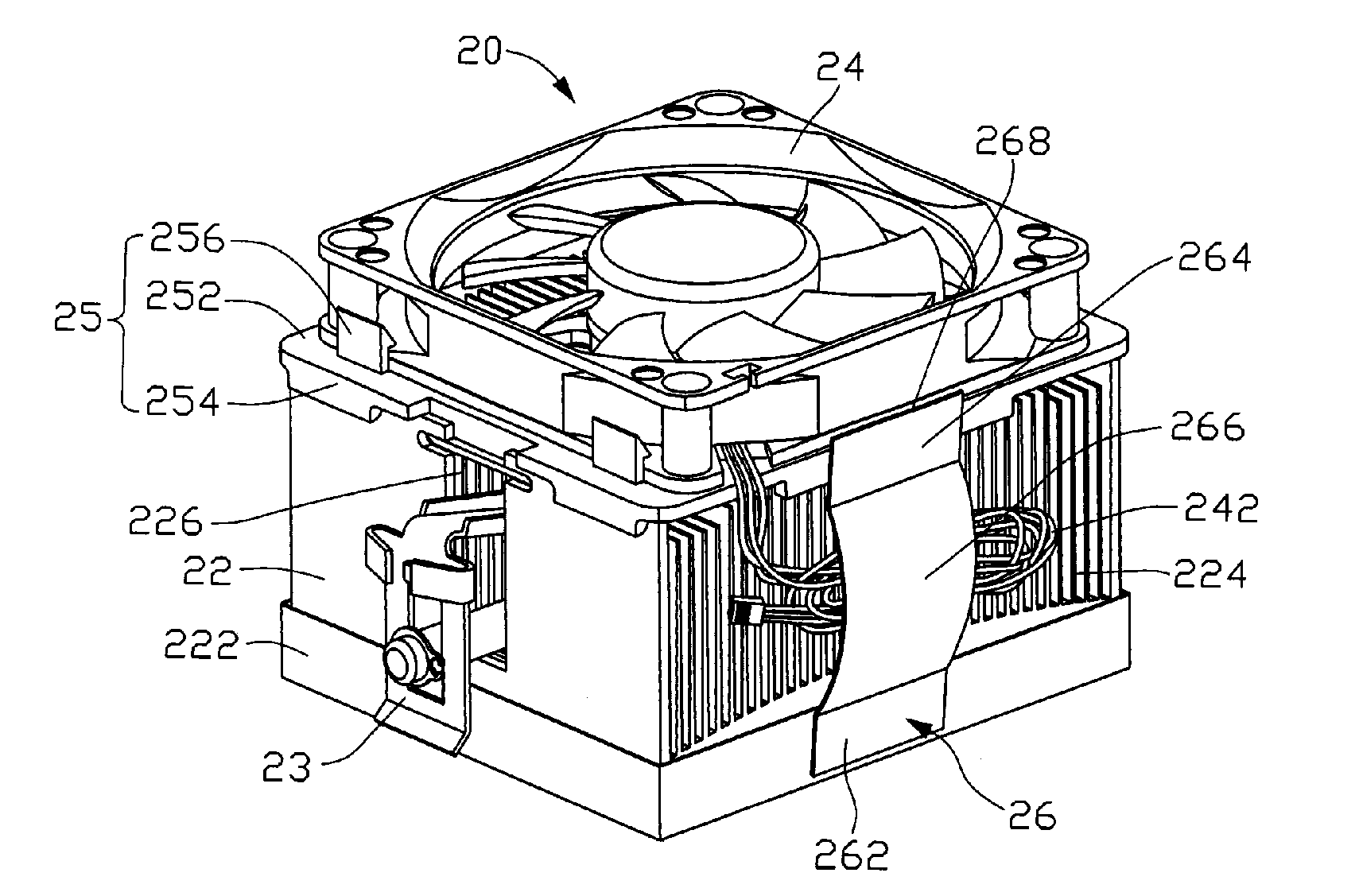 Heat dissipation device having power wires fixture