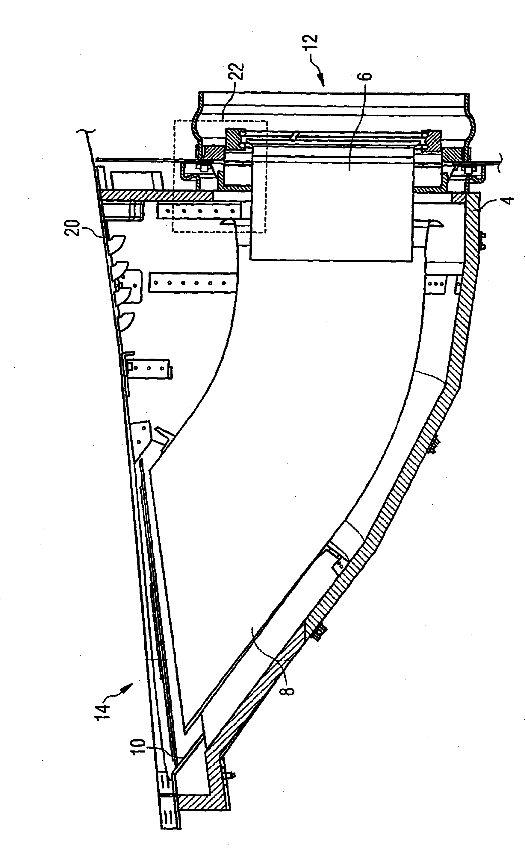 Device for mechanically decoupled attachment of an aircraft component having hot gas flowing through the same