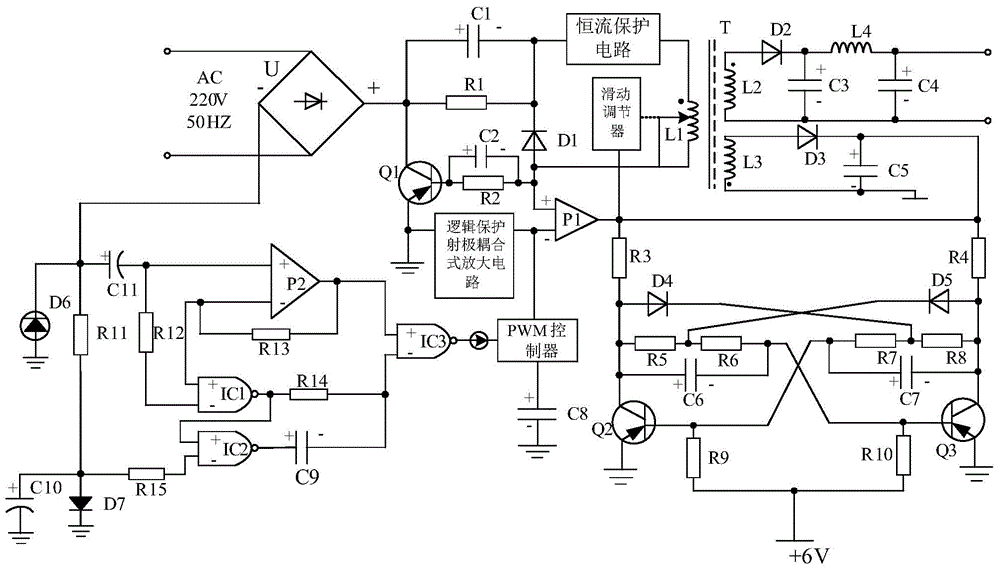 Non-linear negative feedback switching voltage-stabilized power supply based on constant current protection