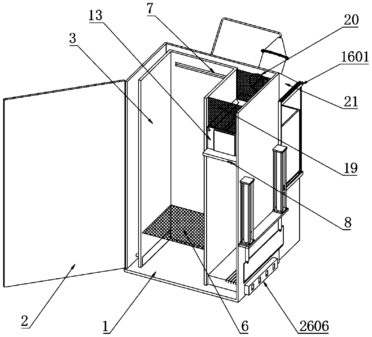 A waste solid waste treatment device with waste gas treatment function