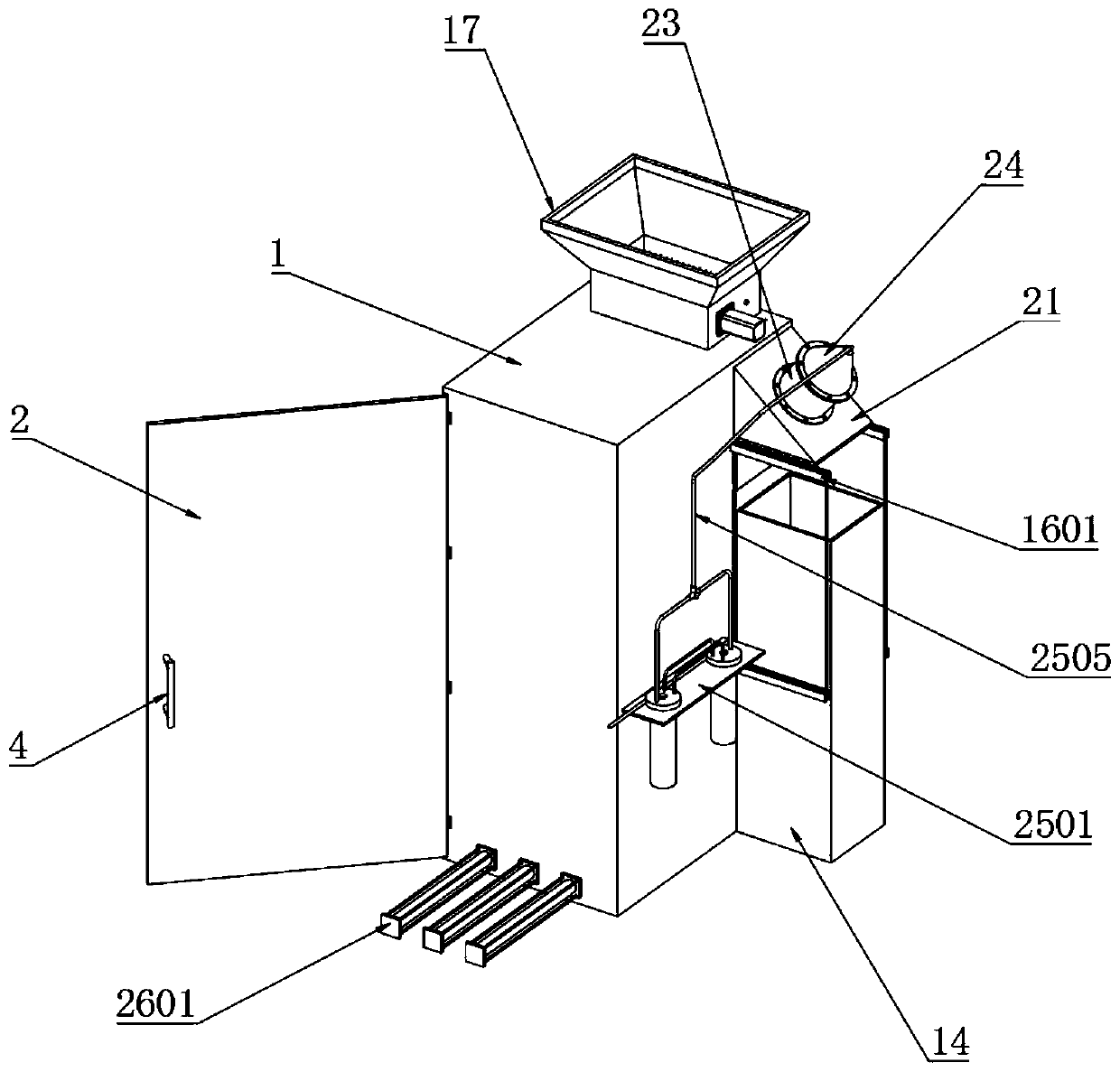 A waste solid waste treatment device with waste gas treatment function