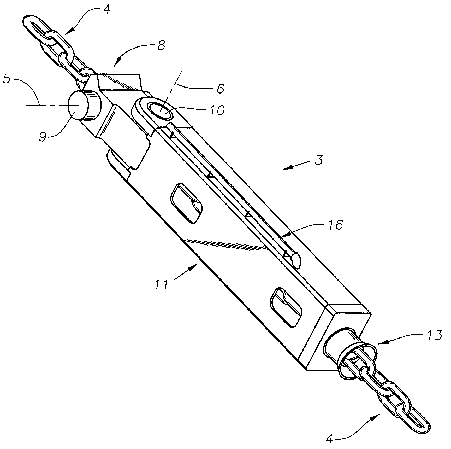 Dual axis chain support with chain pull through