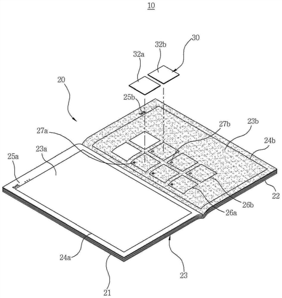 Adhesive notebook set for foreign language learning and manufacturing device thereof