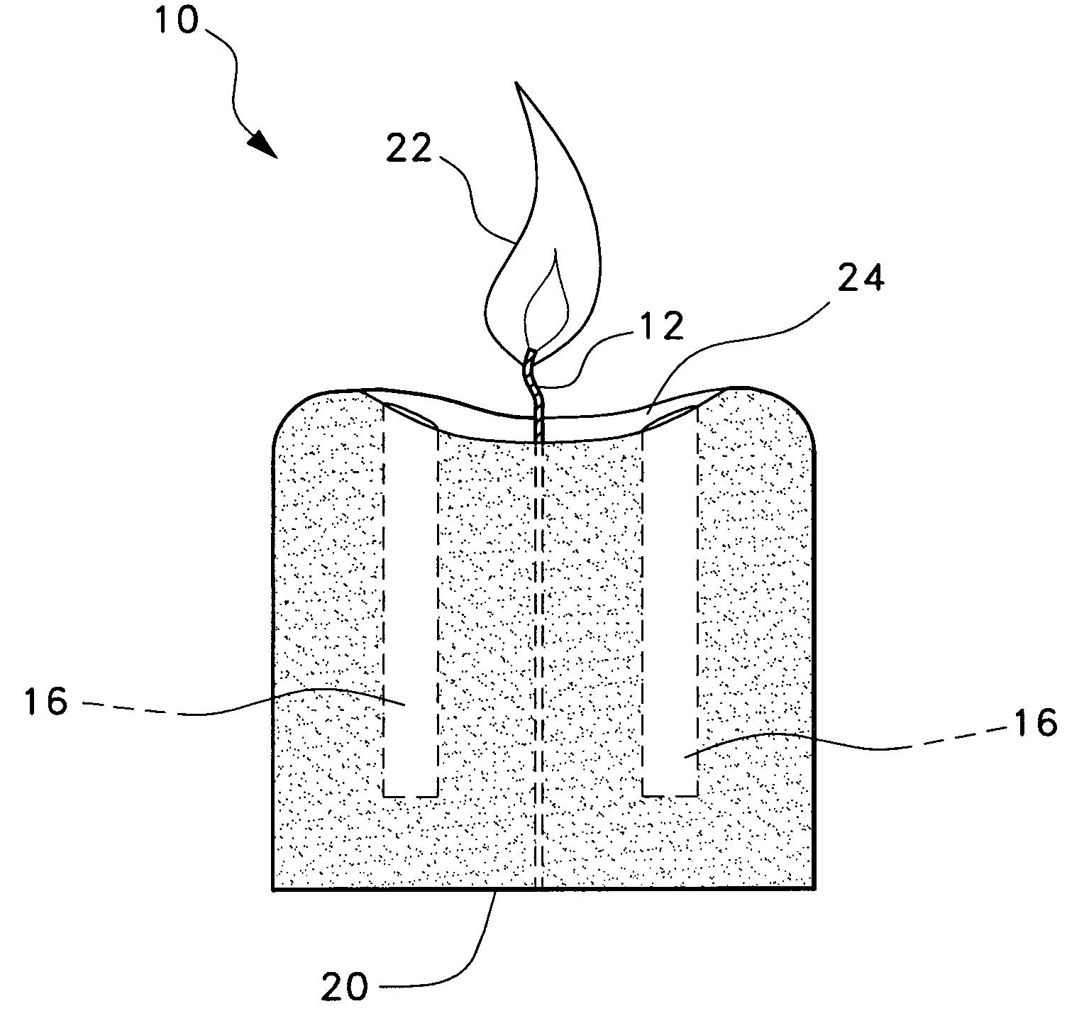 Candles with fragrance reservoirs and display cabinet