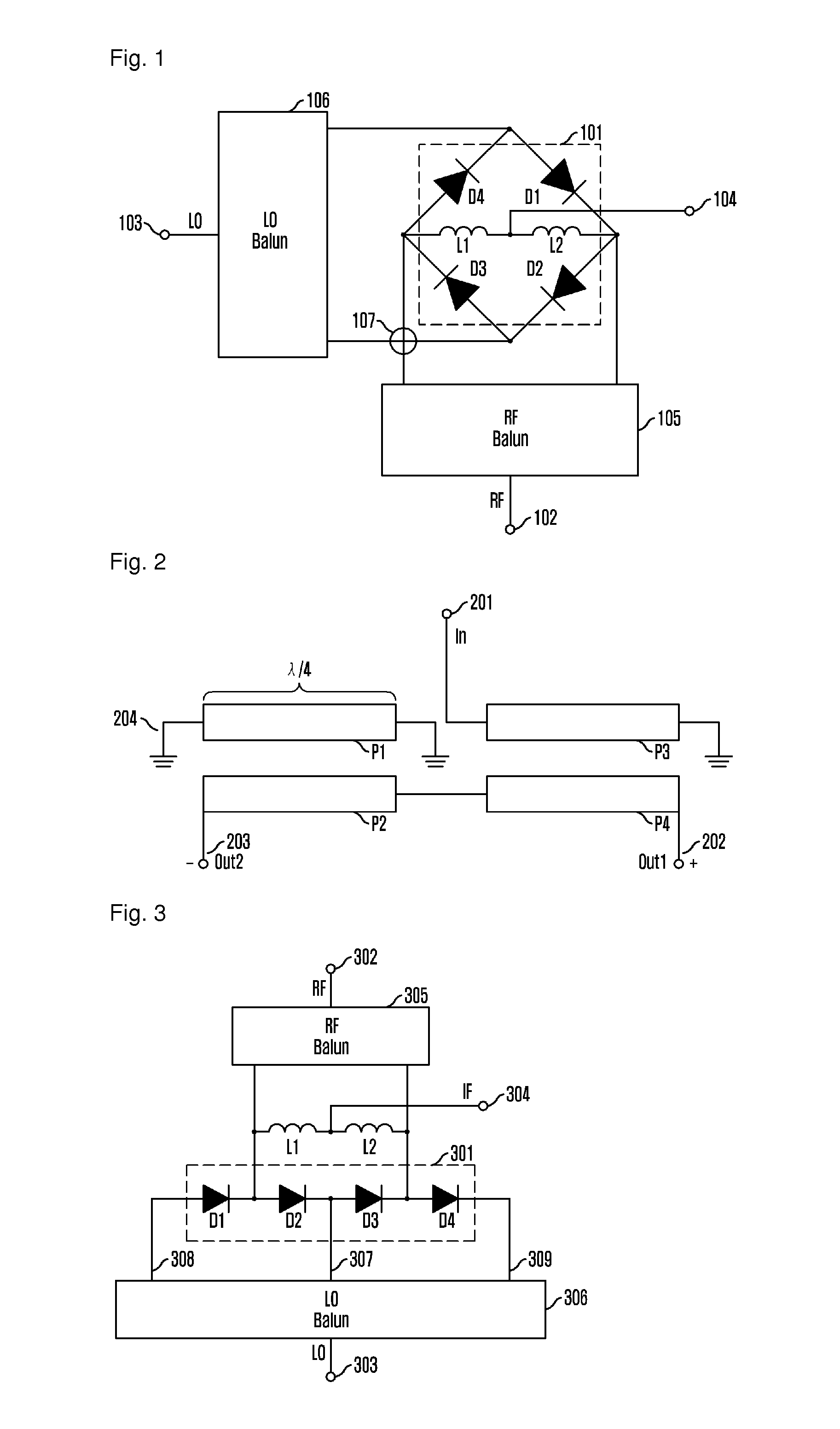 3-way balun for planar-type double balanced mixer