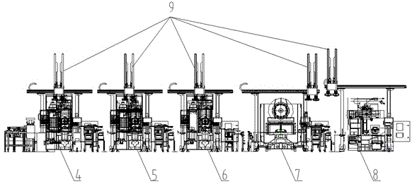 Automated multi-station production line for disc parts