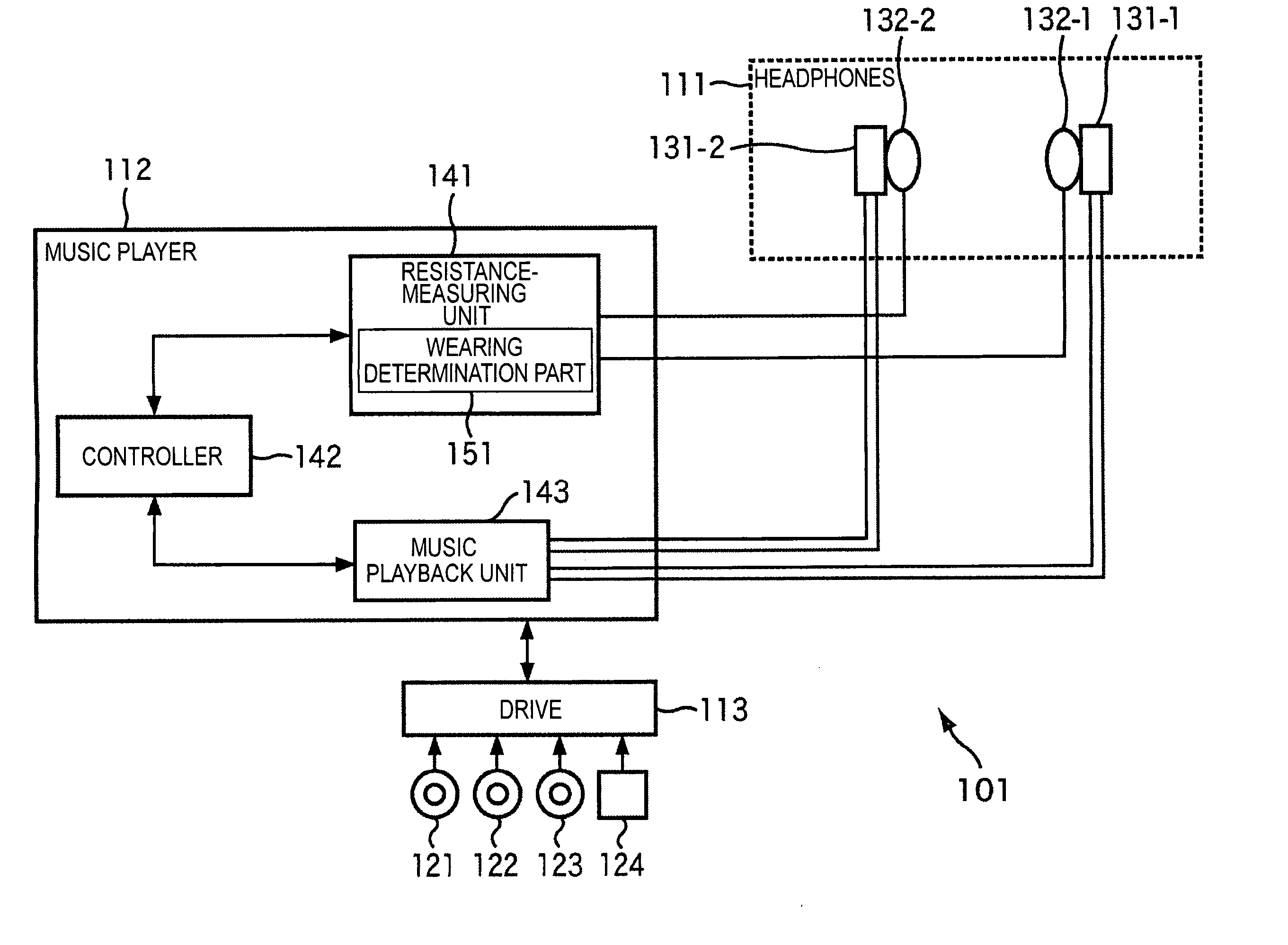 Playback system, headphones, playback apparatus and method, and recording medium and program for controlling playback apparatus and method