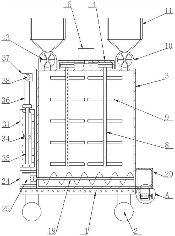 Efficient fertilizing device and material mixing, charging, fertilizing and push-pull mechanism thereof