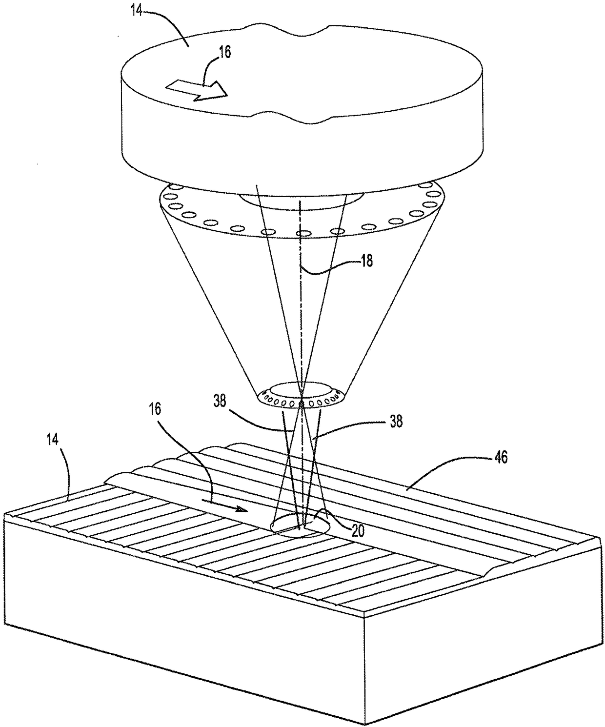 Nozzle with laser scanning head for direct metal deposition