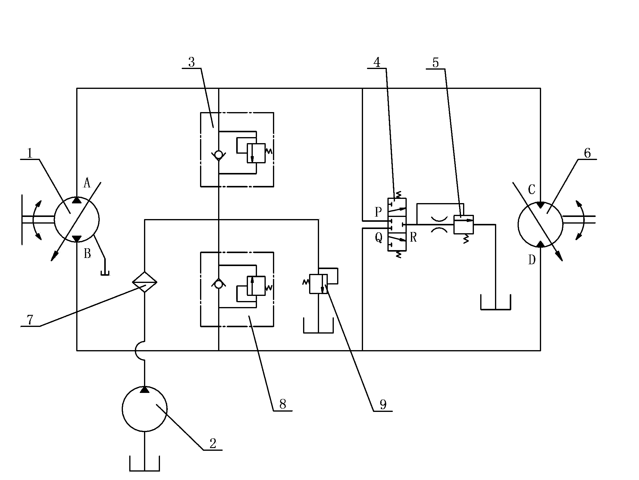 Single-pump and single-motor closed type hydraulic system for travelling mechanism of land leveler