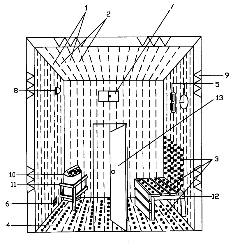 Wave energy resonance meridian point qi therapy sauna room